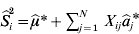{\widehat{S}}_{i}^{\setnum{2}} \equals {\widehat{\mu} }{ \ast } \plus \mathop{\sum\limits_{j \equals \setnum{1}}^{N}} \,X_{ij} {\widehat{a}}_{j}{\hskip-1pt \vskip-1pt \ast }
