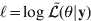 \ell \equals {\rm log}\;\tilde{\cal L}\lpar \theta \vert {\bf y}\rpar