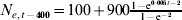 N_{e\comma t \minus \setnum{400}} \equals 100 \plus 900{\textstyle{{1 \minus {\rm e}^{\setnum{0} \cdot \setnum{005}t \minus \setnum{2}} } \over {1 \minus {\rm e}^{ \minus \setnum{2}} }}}