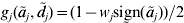 g_{j} \lpar {\tilde{a}}\nolimits_{j} \comma {\tilde{d}}\nolimits_{j} \rpar \equals \lpar 1 \minus w_{j} {\rm sign}\lpar {\tilde{a}}\nolimits_{j} \rpar\rpar \sol 2