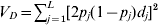 V_{D} \equals \sum _{j \equals \setnum{1}}^{L} \lsqb 2p_{j} \lpar 1 \minus p_{j} \rpar d_{j} \rsqb ^{\setnum{2}}