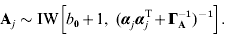 {\bf A}_{j} \sim{\rm IW}\left[ {b_{\setnum{0}} \plus 1\comma \ \lpar {\bimalpha }_{j}^{} {\bimalpha }_{j}^{\rm T} \plus {\bmGamma }_{\bf A}^{{\bf - \setnum{1}}} \rpar ^{ \minus \setnum{1}} } \right].