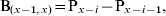 {\rm B}_{\lpar x \minus \setnum{1}\comma x\rpar } \equals {\rm P}_{x \minus i} \minus {\rm P}_{x \minus i \minus \setnum{1}} \comma\hfill