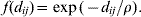 f\lpar d_{ij} \rpar \equals \exp \lpar \minus d_{ij} \sol \rho \rpar .