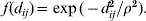 f\lpar d_{ij} \rpar \equals \exp \lpar \minus d_{ij}^{\setnum{2}} \sol \rho ^{\setnum{2}} \rpar.