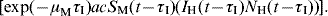 \lsqb {\rm exp}\lpar \minus \mu _{\rm M} \tau _{\rm I} \rpar acS_{\rm M} \lpar t \minus \tau _{\rm I} \rpar \lpar I_{\rm H} \lpar t \minus \tau _{\rm I} \rpar \sol N_{\rm H} \lpar t \minus \tau _{\rm I} \rpar \rpar\rsqb.