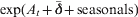 {\rm exp}\lpar {\it A}_{\it t} \plus \bar{\delta } \plus {\rm seasonals}\rpar