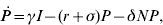\dot{P} \equals \gamma I \minus \lpar r \plus \sigma \rpar P \minus \delta NP\comma \hfill