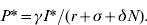 P{ \ast } \equals \gamma I{ \ast } \sol \lpar r \plus \sigma \plus \delta N\rpar.\hfill