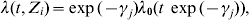 \lambda \lpar {t\comma Z_{i} } \rpar \equals \exp \lpar { \minus \gamma _{j} } \rpar \lambda_{\setnum{0}} \lpar {t \;\exp \lpar{ \minus \gamma _{j} } \rpar} \rpar\comma