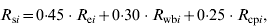 R_{{\rm s}i} \equals 0{\cdot}45 \cdot R_{{\rm e}i} \plus 0 {\cdot} 30 \cdot R_{{\rm wb}i} \plus 0 {\cdot 25} \cdot R_{{\rm cp}i} \comma 