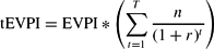 $\begin{eqnarray}
{\hbox{\rm tEVPI}} = {\hbox{\rm EVPI}}*\left({\sum\limits_{t = 1}^T {\frac{n}{{(1 + r)^t}}}} \right)
\end{eqnarray}$
