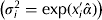 $\left( {\sigma _i^2 = \exp (x'_i \hat \alpha )} \right),$