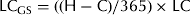 $${\rm LC}_{{\rm GS}} = (({\rm H} - {\rm C})/365) \times {\rm LC} \; \; \; $$