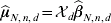 \widehat\mu _{N\comma n\comma d} \equals {\cal X}_{d} \widehat\beta _{N\comma n\comma d}