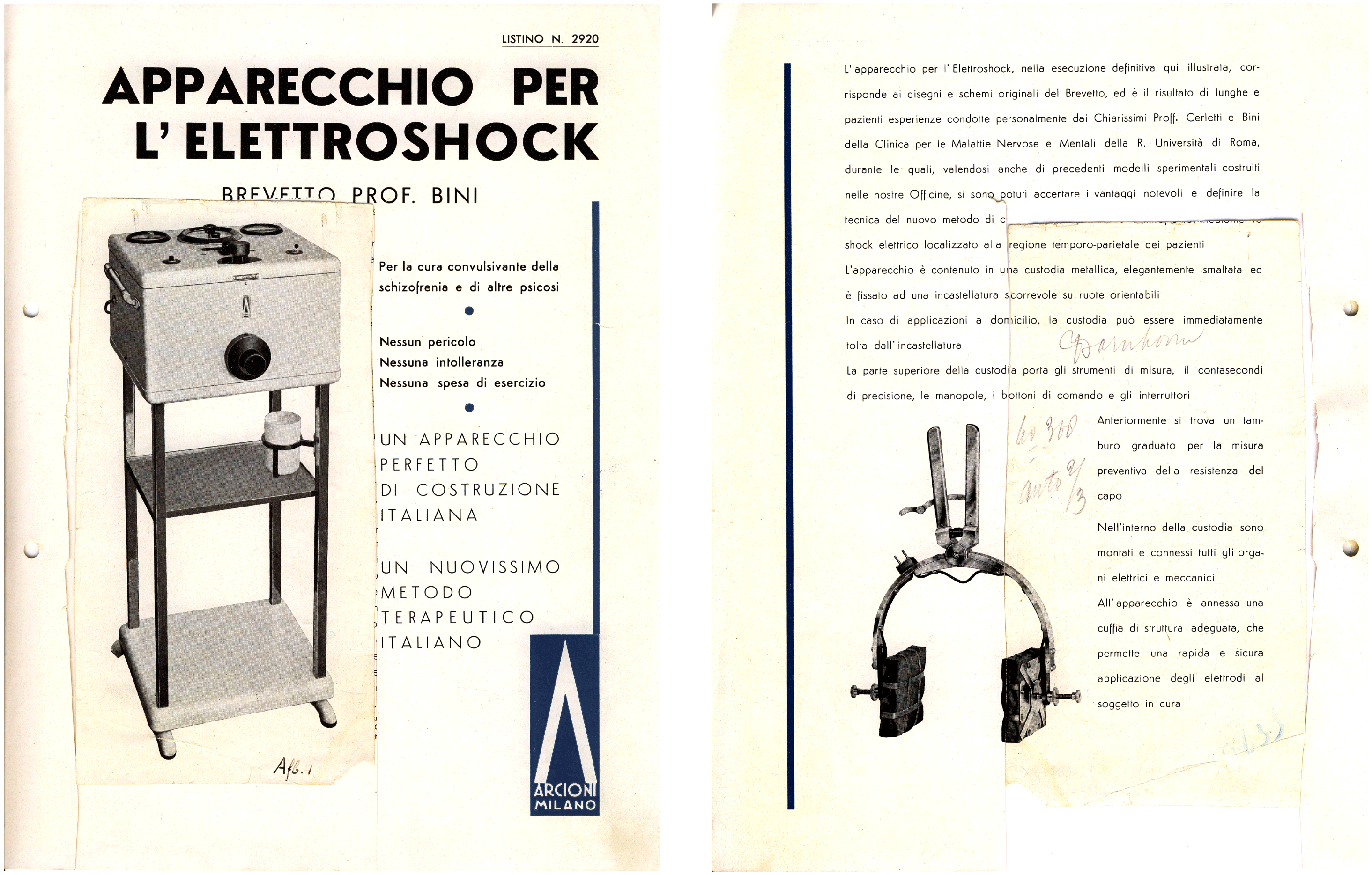Ectonustim 3 ECT machine with scalp electrodes, English, 1958-1965.
