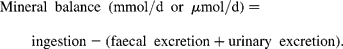 Apparent\ absorption\,(\%) = 100\times (ingestion - faecal\ excretion)/ingestion;