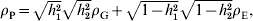 \rho _{\rm P} \equals \sqrt {h_{\setnum{1}}^{\setnum{2}} } \sqrt {h_{\setnum{2}}^{\setnum{2}} } \rho _{\rm G} \plus \sqrt {1 \minus h_{\setnum{1}}^{\setnum{2}} } \sqrt {1 \minus h_{\setnum{2}}^{\setnum{2}} } \rho _{\rm E} \comma