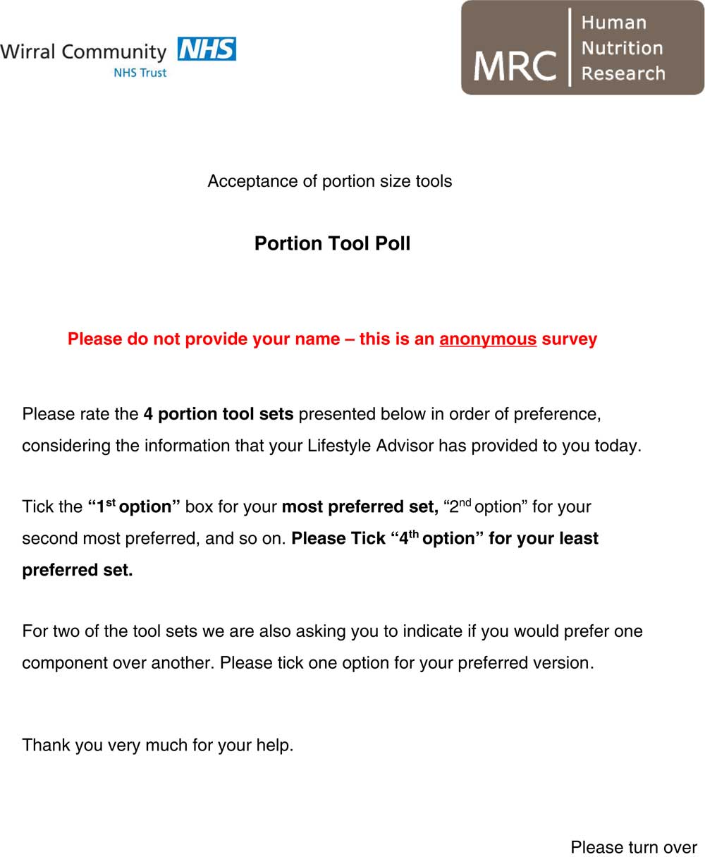 Acceptability and potential effectiveness of commercial portion