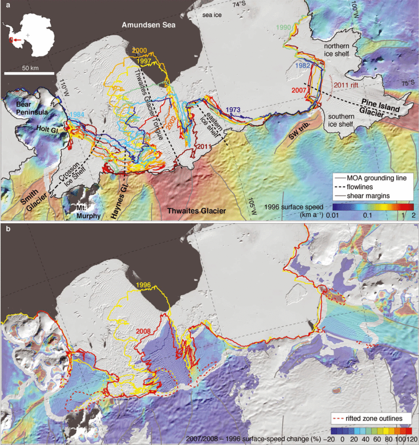 Widespread rifting and retreat of ice-shelf margins in the eastern Amundsen  Sea Embayment between 1972 and 2011 | Journal of Glaciology | Cambridge Core