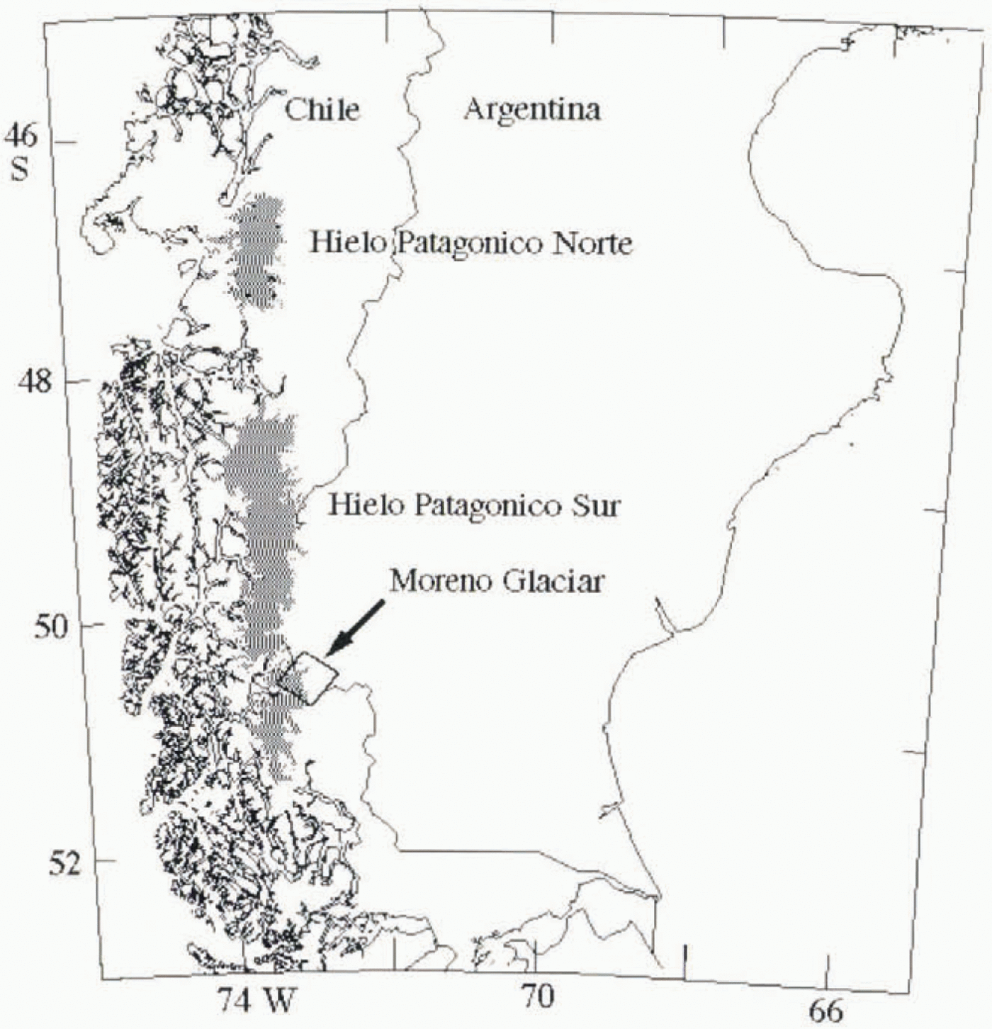 Flow of Glaciar Moreno, Argentina, from repeat-pass Shuttle Imaging ...