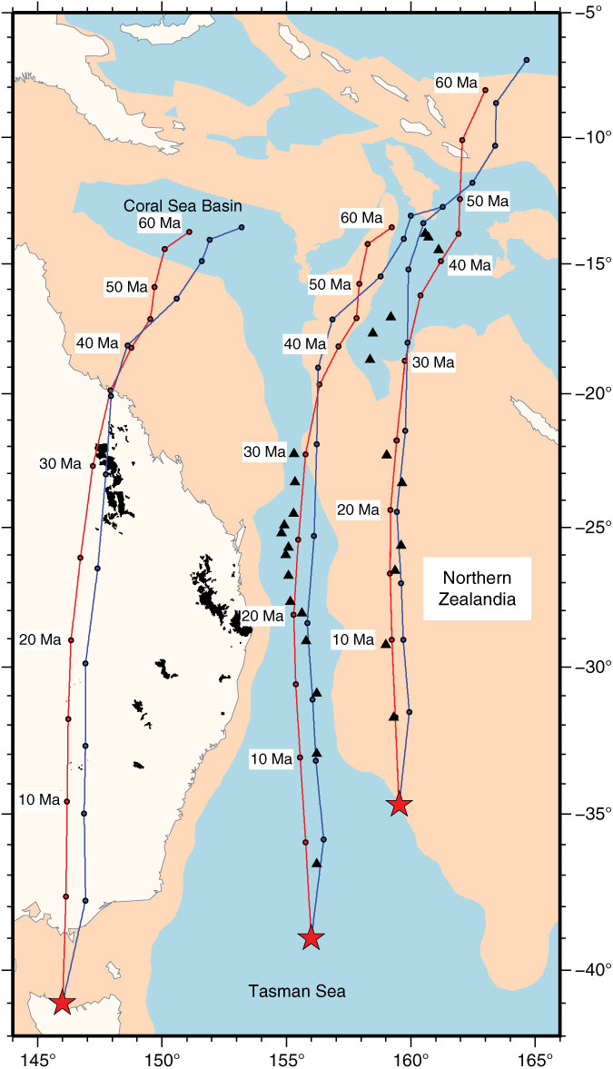 Location of the central Louisville Seamount Chain. The positions