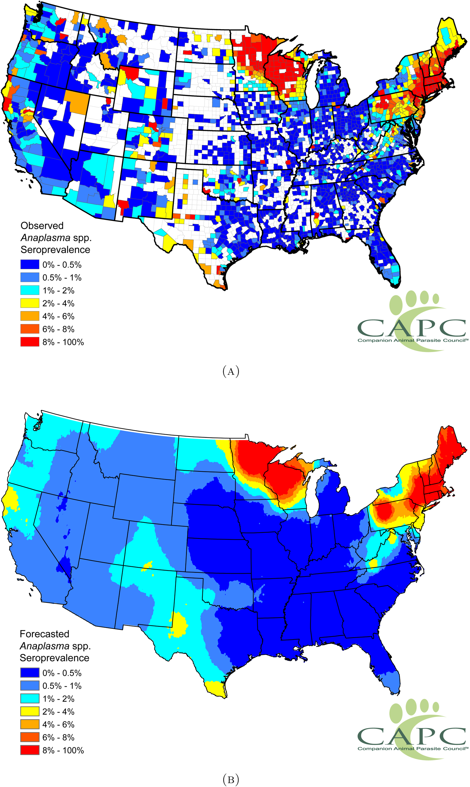 Canine vectorborne disease mapping and the accuracy of forecasting