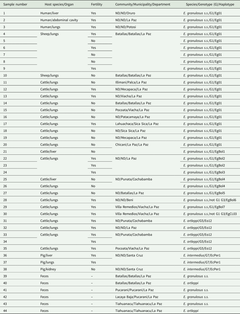 Echinococcus Granulosus Sensu Stricto Echinococcus Ortleppi And E Intermedius G7 Are Present In Bolivia Parasitology Cambridge Core