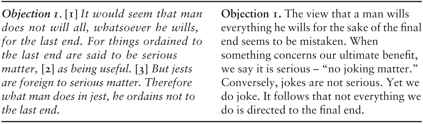 Man S Ultimate Purpose Question 1 Commentary On Thomas Aquinas S Treatise On Happiness And Ultimate Purpose