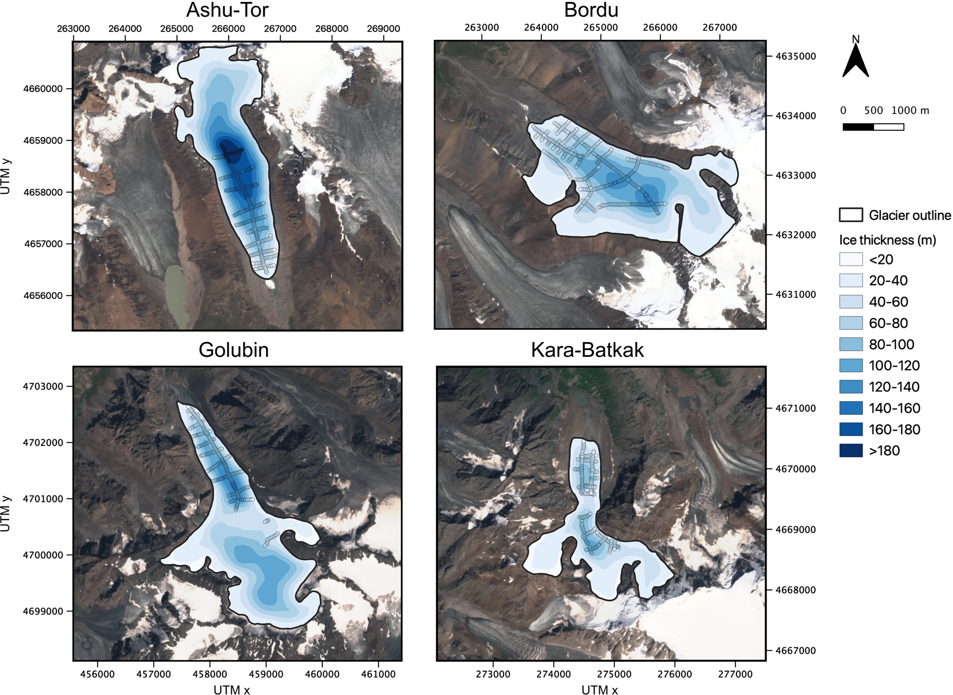 Measuring and inferring the ice thickness distribution of four glaciers in  the Tien Shan, Kyrgyzstan, Journal of Glaciology