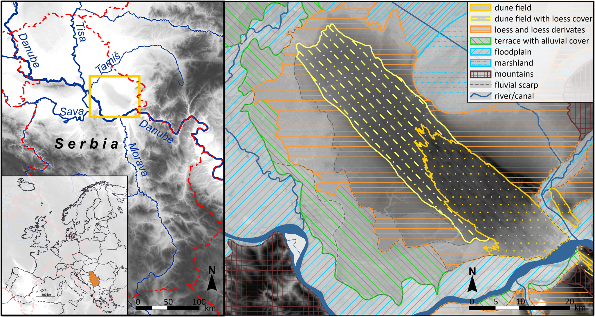 Shaded Relief Location Map of Vojvodina