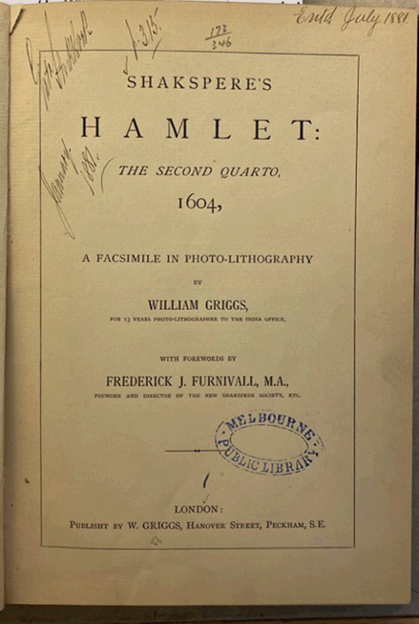 Hamlet, first edition  Shakespeare Documented