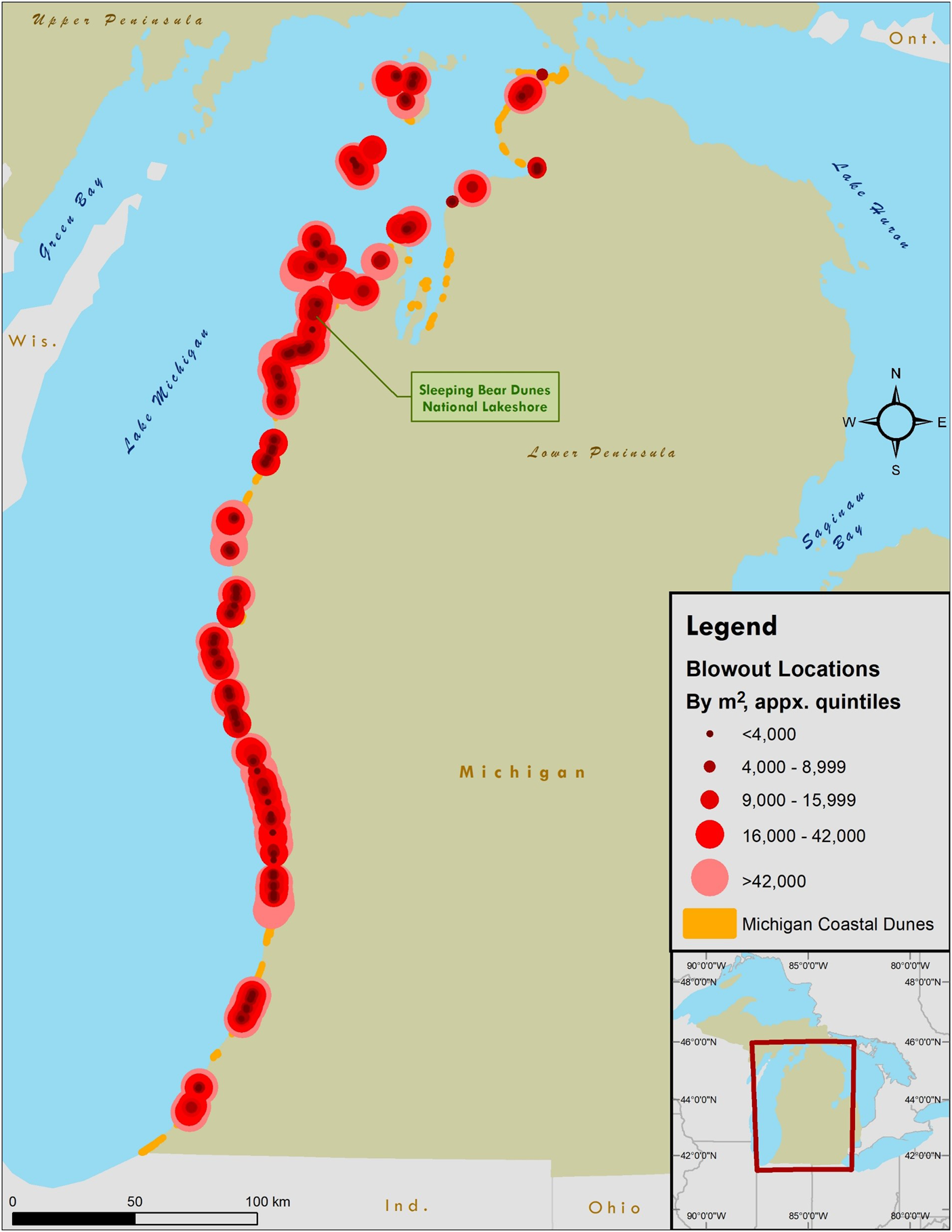 The geography and progression of blowouts in the coastal dunes along the  eastern shore of Lake Michigan since 1938 | Quaternary Research | Cambridge  Core