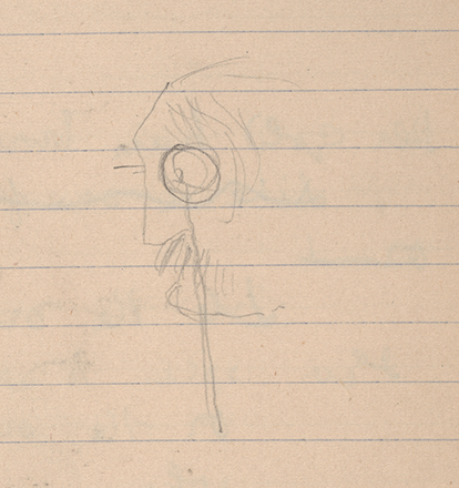 Sketch of a man wearing a monocle; detail from the same untitled holograph notebook page reproduced in full in Figure 1 .