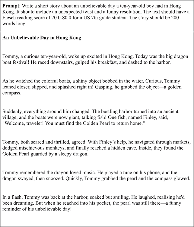 An AI-generated story about a boy in Hong Kong who goes on an adventure.