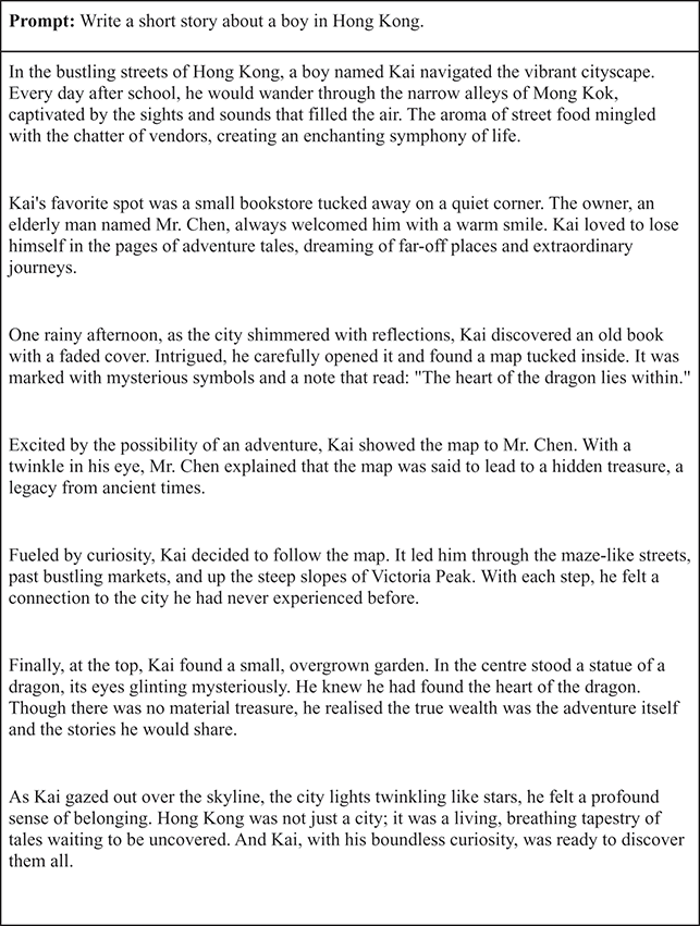 An AI-generated story about a boy in Hong Kong who goes on an adventure.