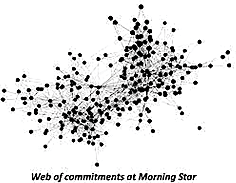 A visualization of The Morning Star 3-dimensional dynamic network. See long description.