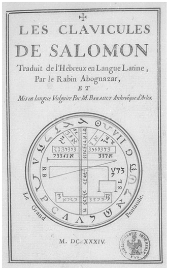Title page of a 1634 French edition of Les Clavicules de Salomon, claiming to be translated from Hebrew into Latin by “Rabin Abognazar” and into the vernacular by M. Barault, Archbishop of Arles.