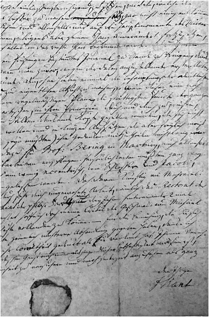 A photo of a handwritten letter from Kant to Reinhold. The text is in English cursive with Kant's signature on the bottom right.