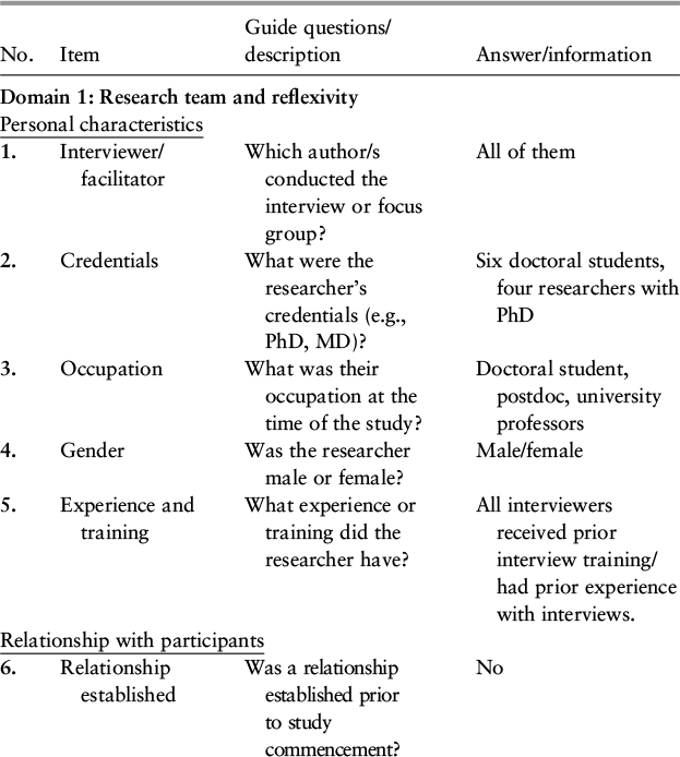 A table presents the details for the research team, study design, and analysis. See long description.