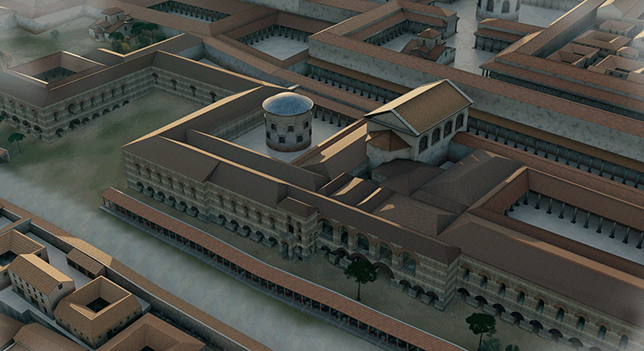 3 D reconstruction of the Great Palace. Close-up of the eastern end of the upper complex, including the so-called Mamboury galleries and the Ovaton.