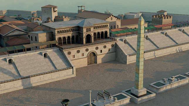 3 D reconstruction of the Great Palace. Close-up of the Kathisma, the imperial box overlooking the Hippodrome.