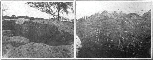 Two views of a mural with parts in shadow, partially obscuring the paintings.