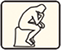 An icon inside a rounded square showing an outline of a person seated on a platform, resting their right hand on their chin.