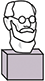 An icon depicting a sculpture of a human face placed over a small podium box.