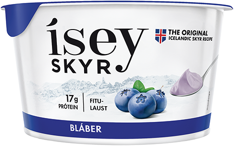 A skyr container from the brand Ísey skyr.