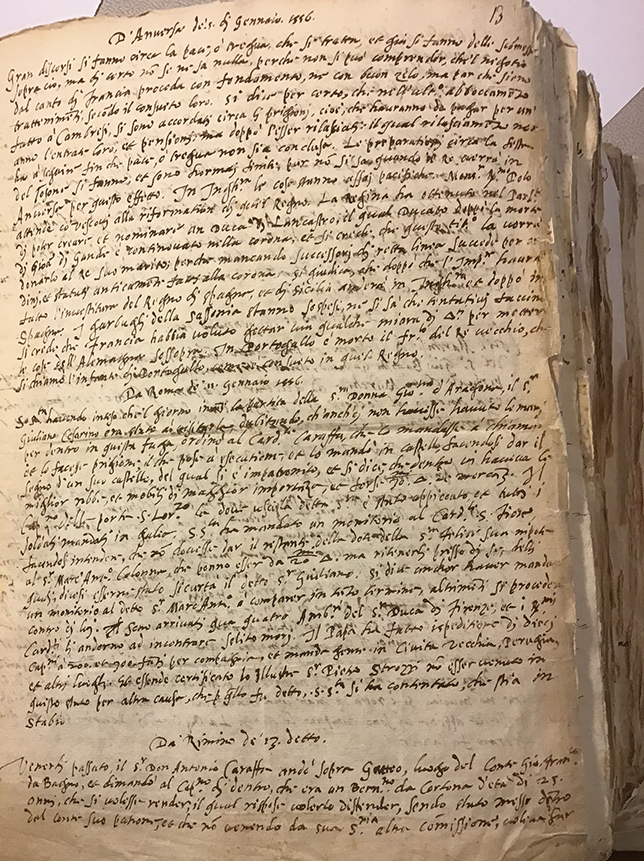 A scanned copy of a handwritten newsletter, showing places and dates of origin of various stories.