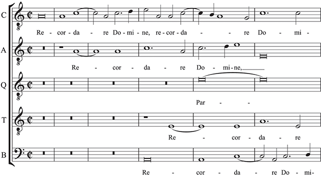 An example of 5-part 16th-century polyphony with the text: Recordare Domine. It is played on the organ.
