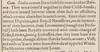 Image of a passage from F Winter’s Tale, showing punctuation likely to be removed by a modernizing editor.