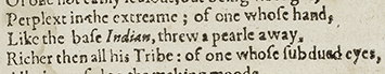 Image of a passage from Q1 Othello, showing the reading ‘Like the base Indian’.